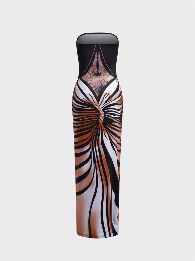 Body Print Strapless Striped Sleeveless Maxi Dress