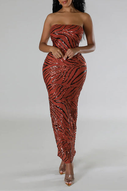 Sequined Bandeau On-trend Split Back Maxi Dress