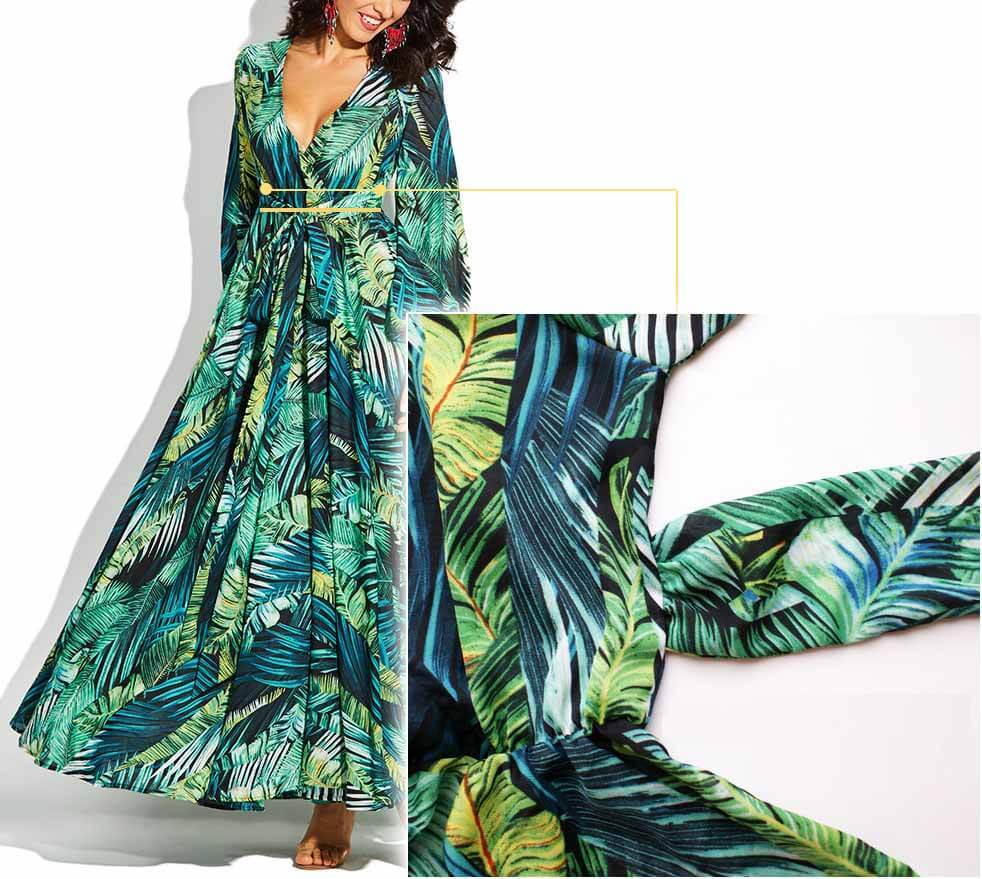 lovwvol V-Neck Leaf Print Maxi Dress