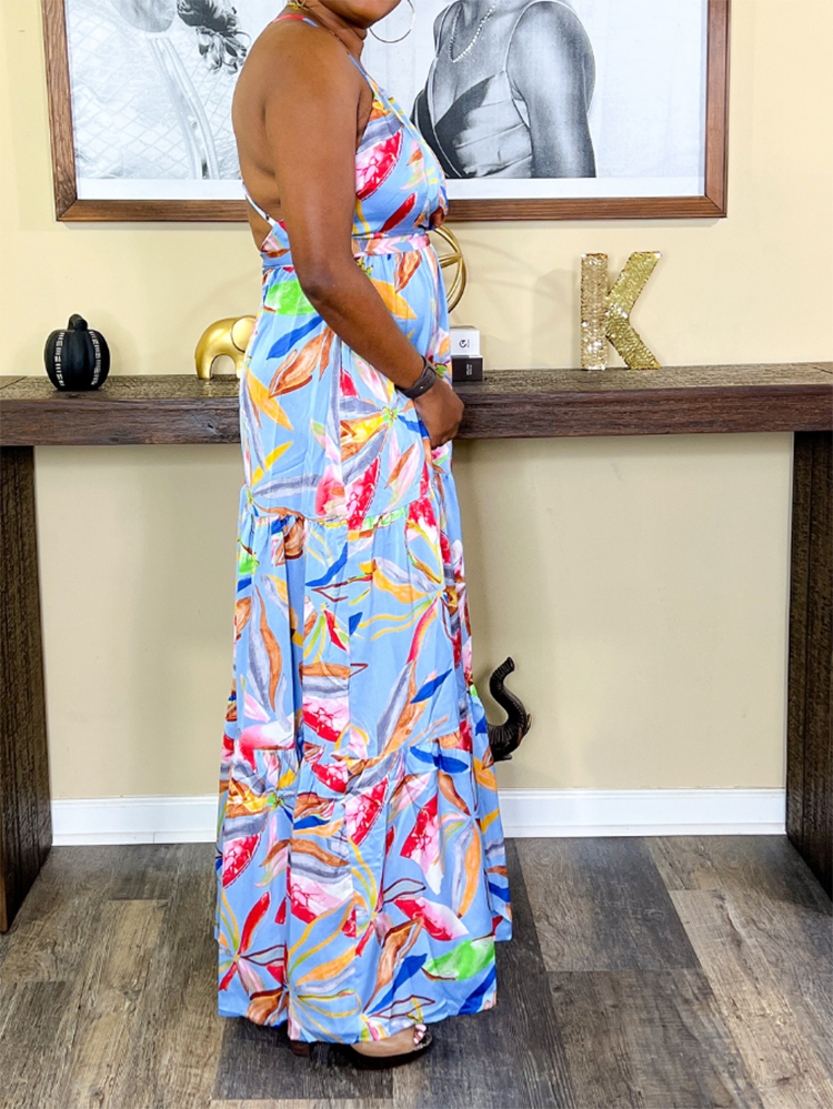 Printed Cross Strap Maxi Dress