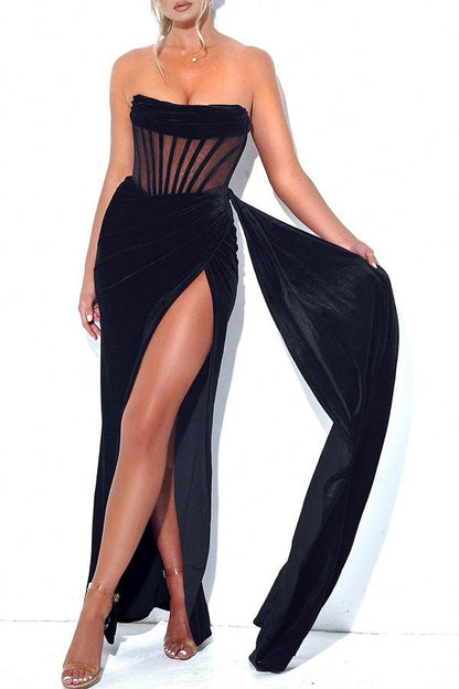 High Split Elegant Bandeau Maxi Dress