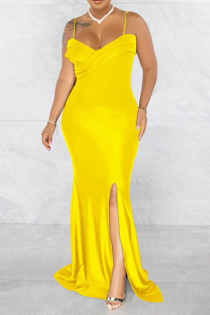 Solid Color Classic High Slipt Maxi Dress