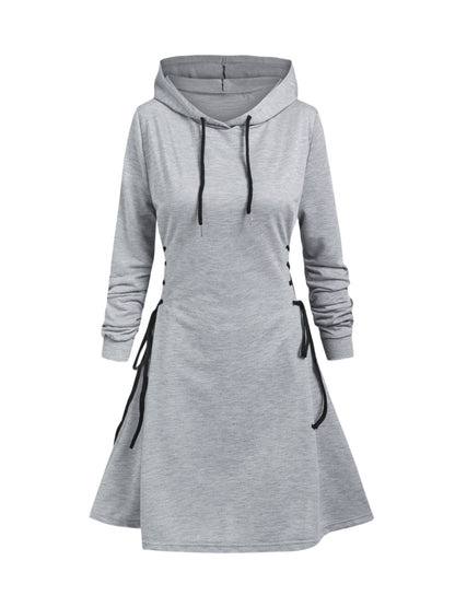 Plus Size Gothic Hooded Sweatshirt Dress - Lace-Up Side Drawstring, Elegant & Comfy, Machine Washable