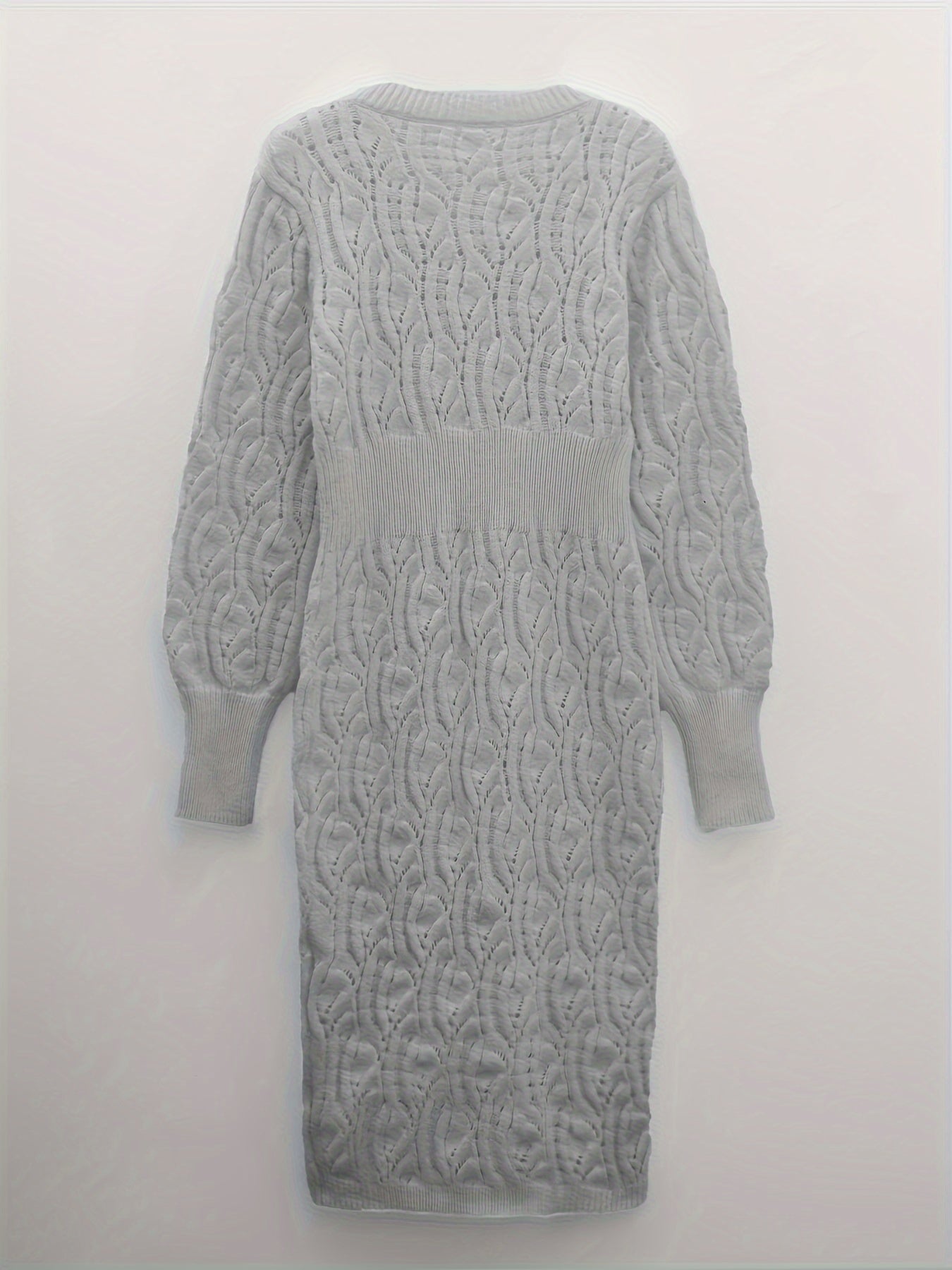 Chic Warm V-Neck Midi Sweater Dress - Hollow Detail, Semi-Sheer Elegance, Perfect for Fall/Winter