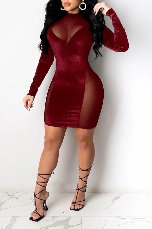 Mesh Patchwork Striking See-Through Mini Dress