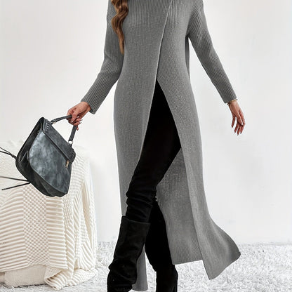 Elegant Fall/Winter Maxi Dress: Long Sleeve, High Neck with Split Hem for Women — Durable & Comfort Fit