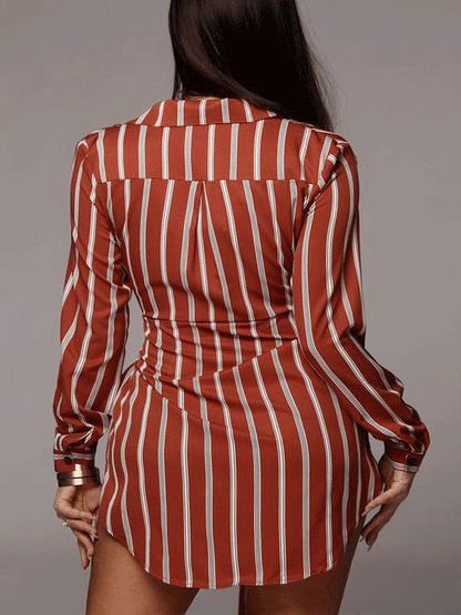 Striped Long Sleeve Loose Mini Dress