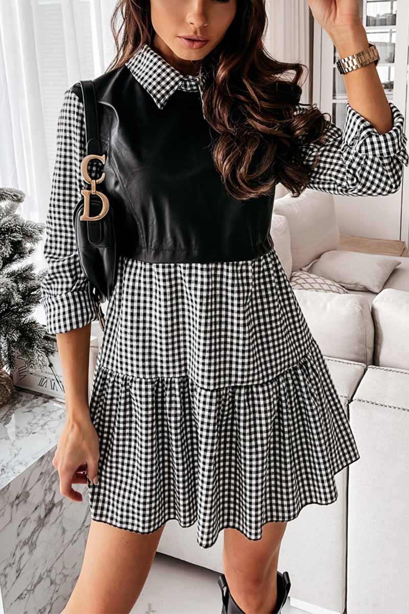 lovwvol Shirt skirt and leather stitching Mini Dress