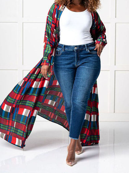 Plaid Print Shirt Collar Maxi Dress