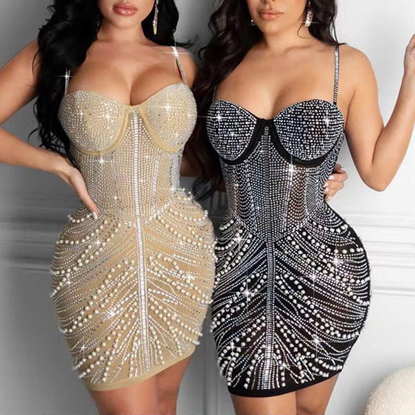 Rhinestones Party Mini Dress