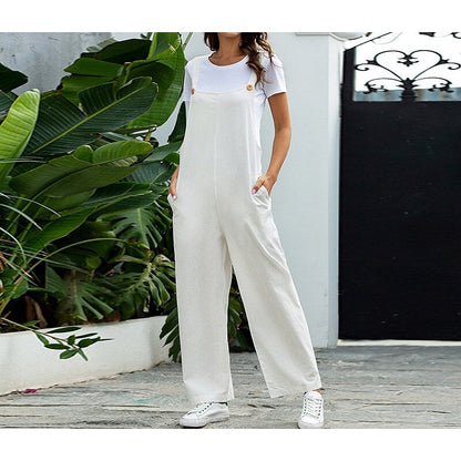 Women's Vintage Athleisure Overalls Rompers Pocket Full Length Pants Casual Weekend Micro-elastic Solid Color 30% Cotton Breathable Mid Waist White Black Orange Navy Blue S M L XL XXL