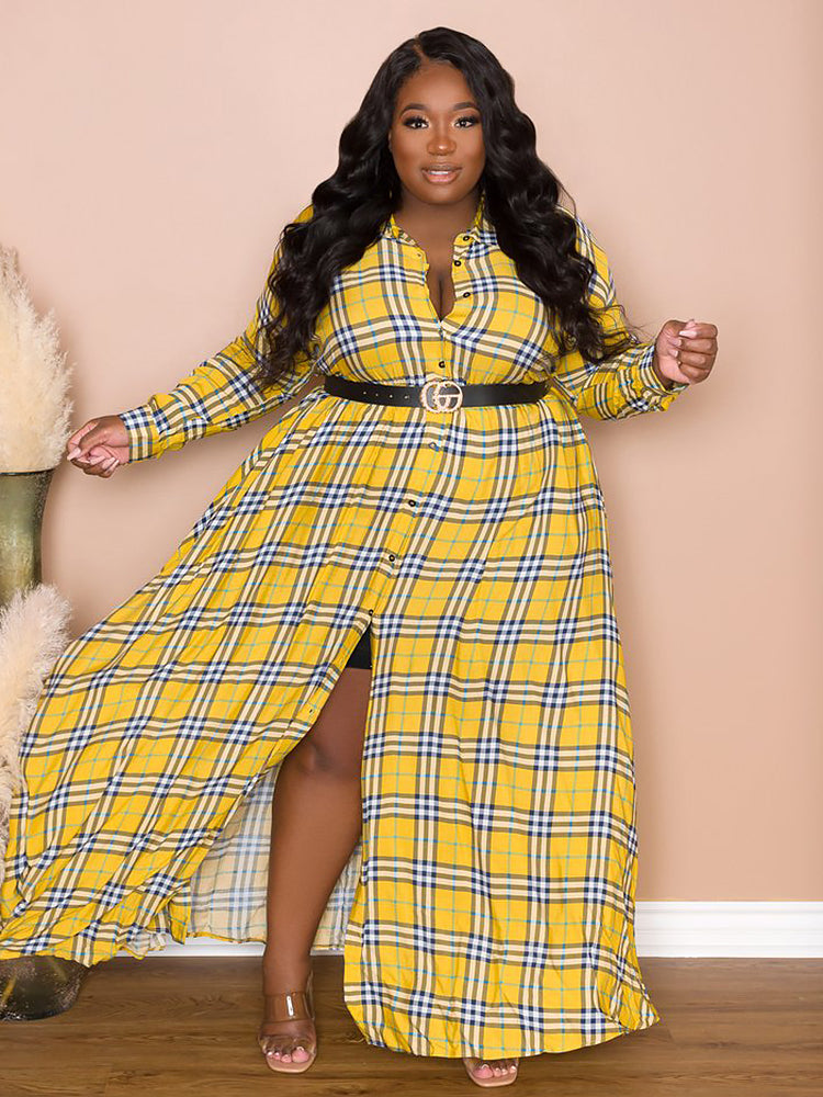 Plaid Belted Maxi Shirtdress