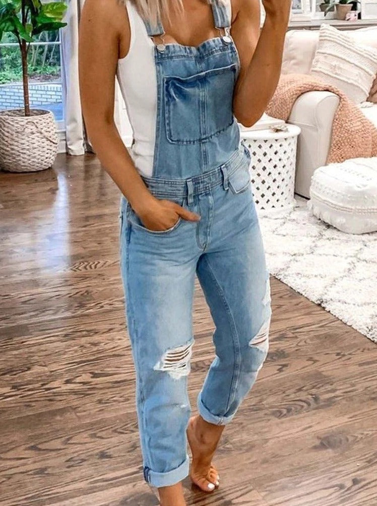 Women's denim jumpsuit with Beautiful shoulder straps