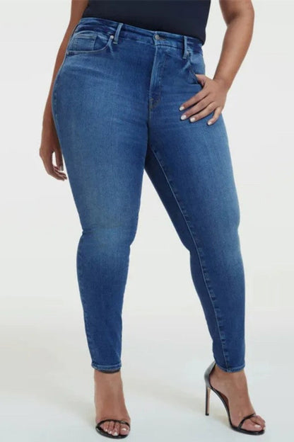 lovwvol  - Black Casual Solid Patchwork High Waist Skinny Denim Jeans