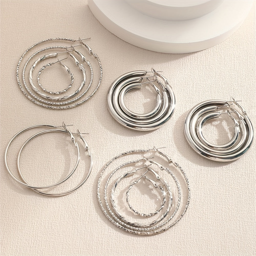 8 Pairs Elegant Hoop Earrings Set - Hypoallergenic Alloy Jewelry with Delicate Simple Style for Daily Wear, Perfect Gifts for Women and Girls