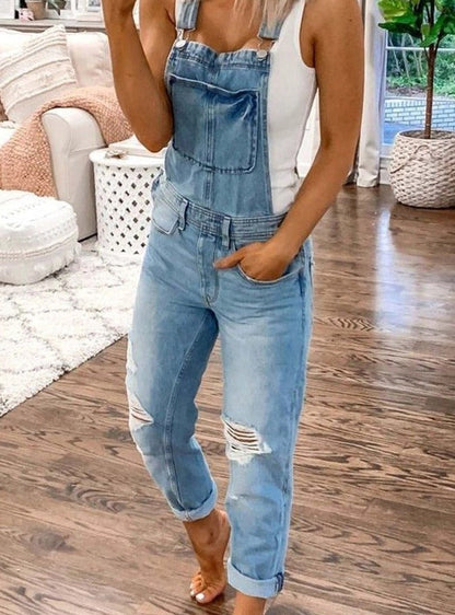 Women's denim jumpsuit with Beautiful shoulder straps