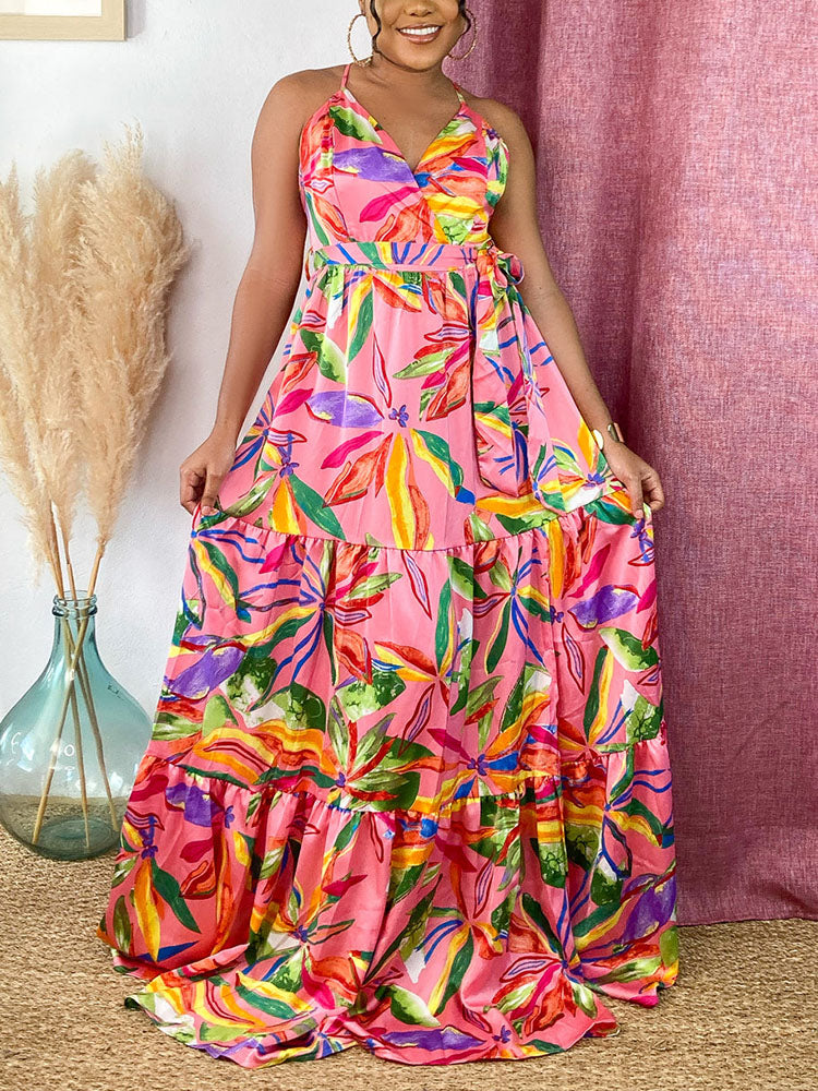 Printed Cross Strap Maxi Dress