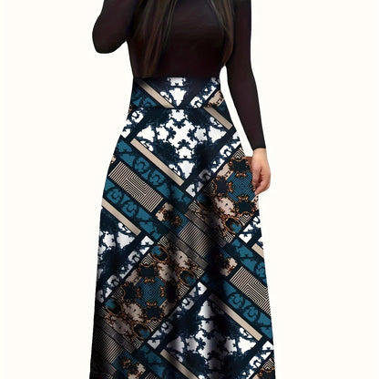 Elegant Floral Maxi Dress: Comfort-Fit, Crew Neck, Easy-Care, Perfect for Spring/Fall - Chic & Durable