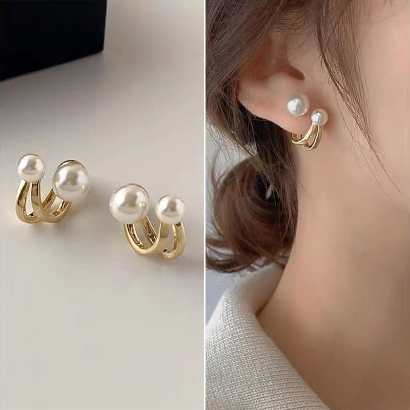 Korean New Light Luxury Zircon Fishtail Pearl Stud Earrings For Women Fashion Crystal Imitation Pearl Sweet Earring Girl Jewelry