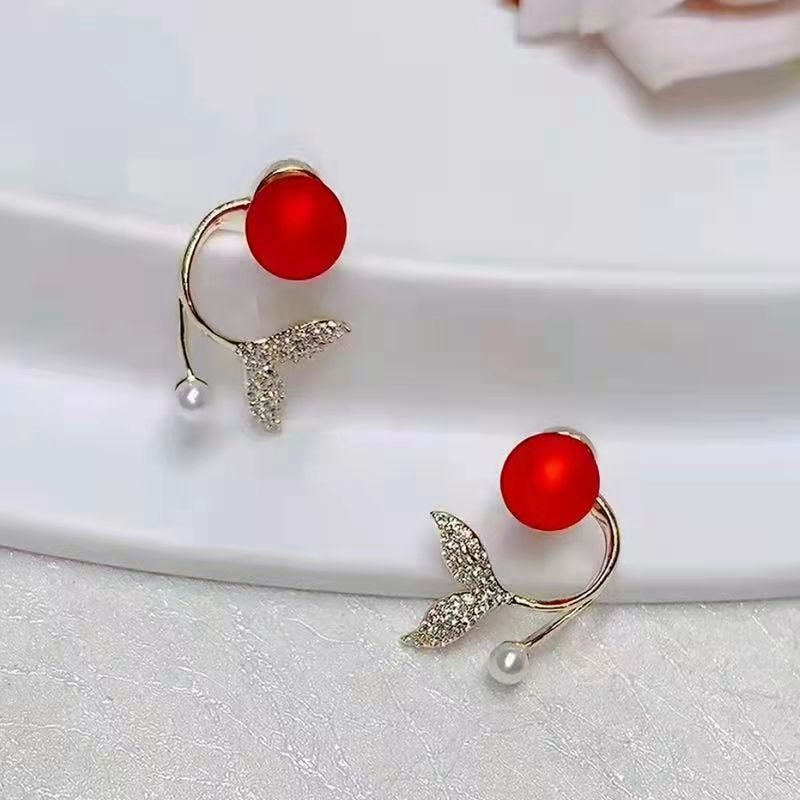 Korean New Light Luxury Zircon Fishtail Pearl Stud Earrings For Women Fashion Crystal Imitation Pearl Sweet Earring Girl Jewelry