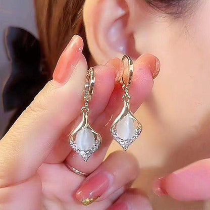 Exquisite Opal Flower Earrings For Women Rhinestone Long Tassel Zircon Earring Girls Wedding Party Temperament Jewelry New