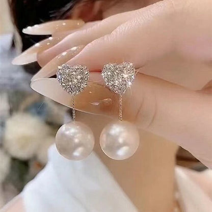 New Fashion Zircon Flower Stud Earrings For Women Korean Shiny Crystal Imitation Pearl Earring Bridal Wedding Party Jewelry