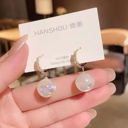 New Fashion Zircon Flower Stud Earrings For Women Korean Shiny Crystal Imitation Pearl Earring Bridal Wedding Party Jewelry