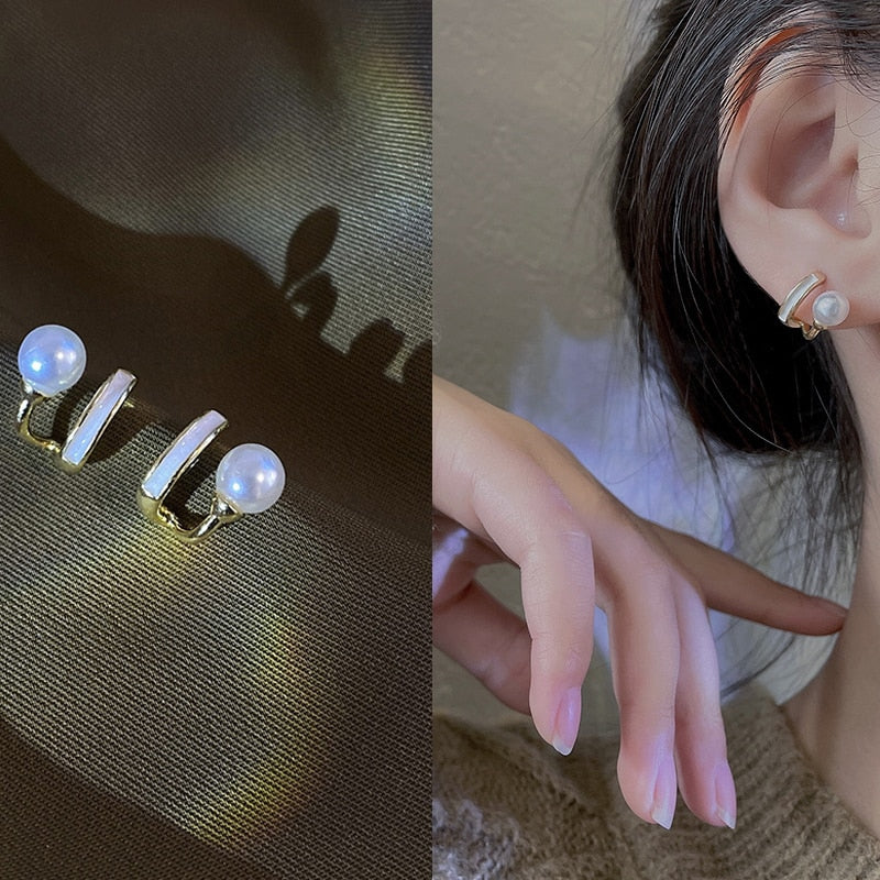 Korean New Light Luxury Zircon Fishtail Pearl Stud Earrings For Women Fashion Crystal Imitation Pearl Sweet Earring Girl Jewelry