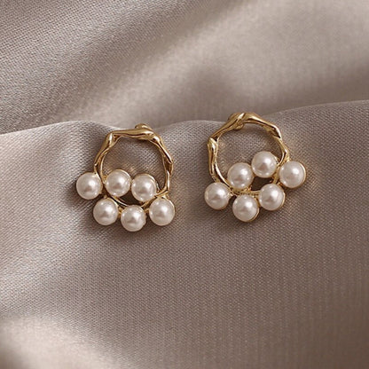 Korean New Exquisite Bow Pearl Stud Earrings For Women Contracted Crystal Heart Shape Earring Girl Temperament Jewelry