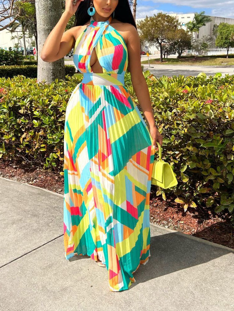 Halter Pleated Maxi Dress