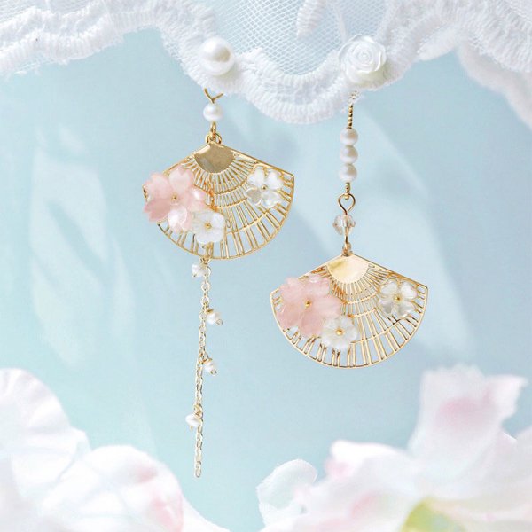 New Korean Style Flower Asymmetrical Dangle Earrings for Women Shiny Rhinestone Long Tassel Cute Cat Earring Sweet Jewelry