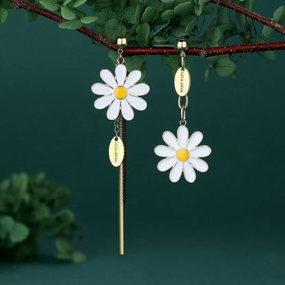 New Korean Style Flower Asymmetrical Dangle Earrings for Women Shiny Rhinestone Long Tassel Cute Cat Earring Sweet Jewelry