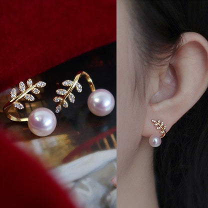 French Light Luxury Pink Tulip Flower Pearl Stud Earrings For Women Korean Zircon Exquisite Earring Party Christmas Jewelry Gift