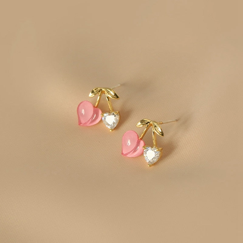 French Light Luxury Pink Tulip Flower Pearl Stud Earrings For Women Korean Zircon Exquisite Earring Party Christmas Jewelry Gift