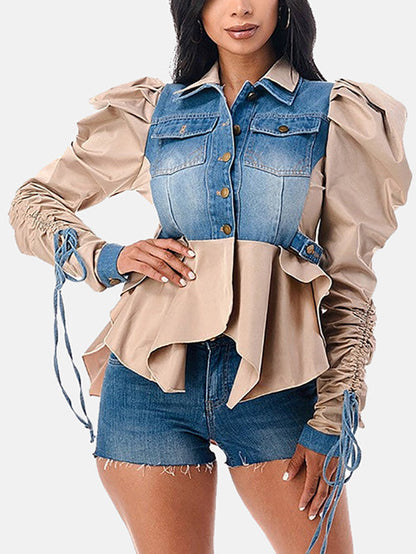 Denim Patchwork Asymmetrical Tops