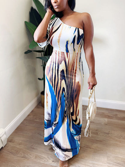 One Shoulder Print Maxi Dress