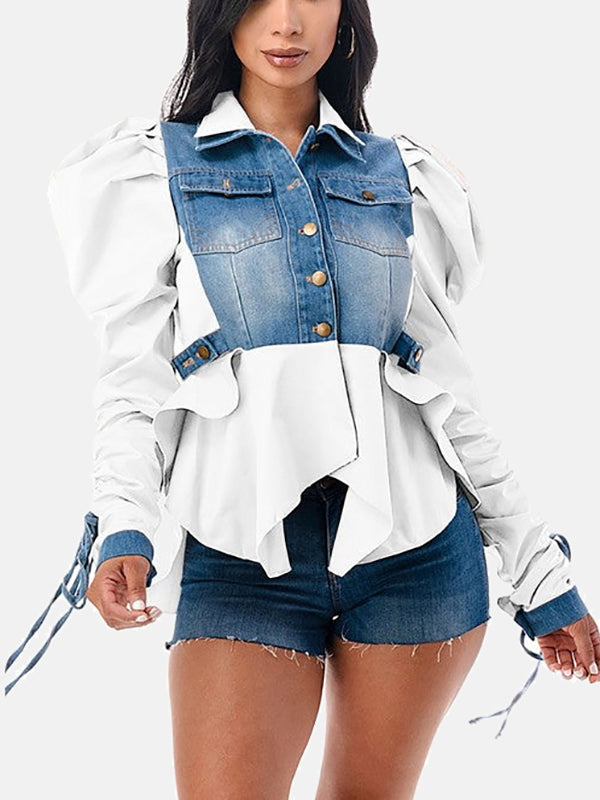 Denim Patchwork Asymmetrical Tops