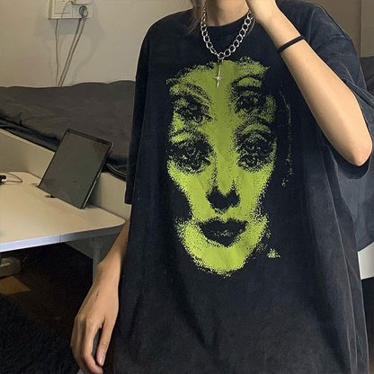 Grunge Ghost Face Graphic T-Shirt