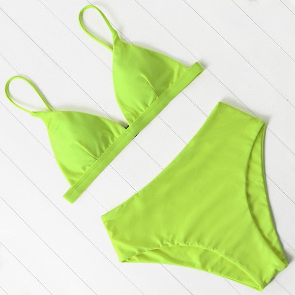 Bikini Swimwear Swimsuit Women Solid Bathing Suit Green Neno Bikini Set With Pad Female High Waist Beachwear Biquin