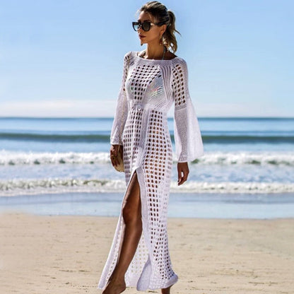 lovwvol New Knitted Beach Cover Up Women Bikini Swimsuit Cover Up Hollow Out Beach Dress Tassel Tunics Bathing Suits Cover-Ups Beachwear