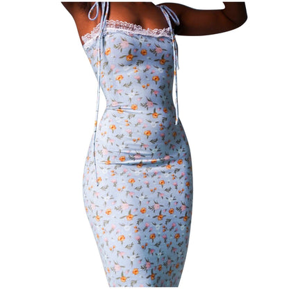 Womens Corset Dress Bodycon Fashion Casual Dot Floral Print Tied Detail Lace Trim Dress Sexy Print Dress Rubber Dress Sexy Woman