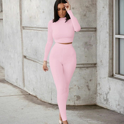 lovwvol Two Piece Sets Women Solid Autumn Tracksuits High Waist Stretchy Sportswear Hot Crop Tops And Leggings Matching Outfits