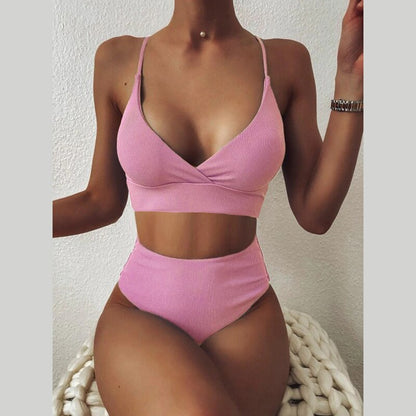 Sexy Bikini Swimwear Women Special Fabric Swimsuit Biquini Two Pieces Beachwear Push Up Swimsuit Women High Waist Bikini