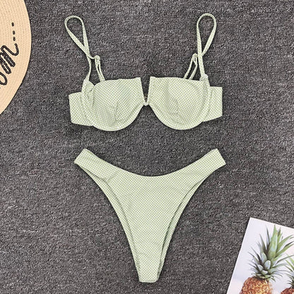 New Sexy V Neck Bikini Swimwear Women Two Pieces Swimsuit Push Up Bikini Set Brazilian Bathing Suit Beachwear Swimming Suit