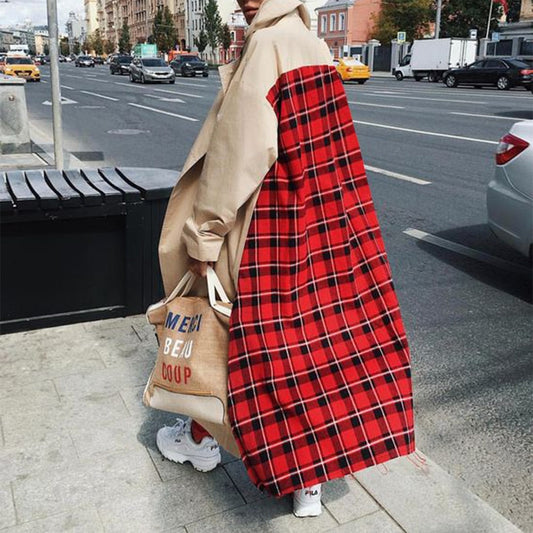 Spring Autumn Fashion Cardigan Woman Coats Ladies Jacket Woman Windbreaker Plaid Patchwork Long Sleeve Outerwear Open Stitch