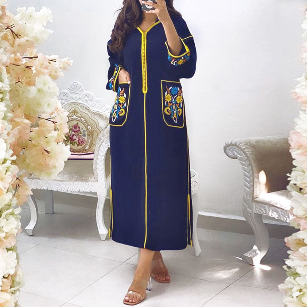 Turkish Dress Elegant Maxi Dresses Muslim African A Line Women Robe Plain Casual Femme Vestiods Office Retro Long Dress