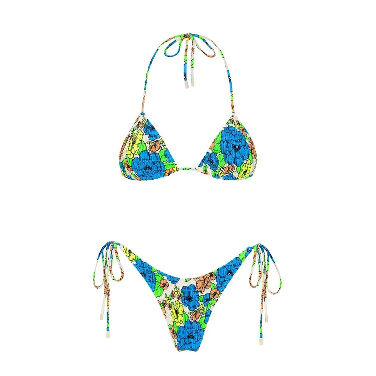 Sexy Triangle Push Up Bikini Set Brazilian String Thong Swimwear Ruched Bandage Bikinis Women Two Piece Swimsuit Micro Biquini