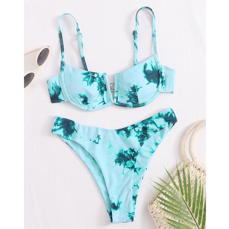 Sexy Female Swimsuit Two Piece Set Swimwear Dot Printed Push Up Bandage Bikini Set Women Underwire Beach Wear V-neck Biquini