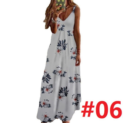 Women Dress Summer Casual Sleeveless Halter Solid Beach Long Dress Round Neck Sling Fashion Beach Clothes Plus Size 5XL