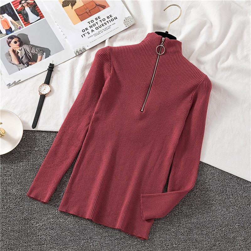 lovwvol Sexy Turtleneck Sweater Women Autumn Winter Clothes Sueter Mujer Zip Christmas Sweaters Pink Fashion Pullovers Ladies